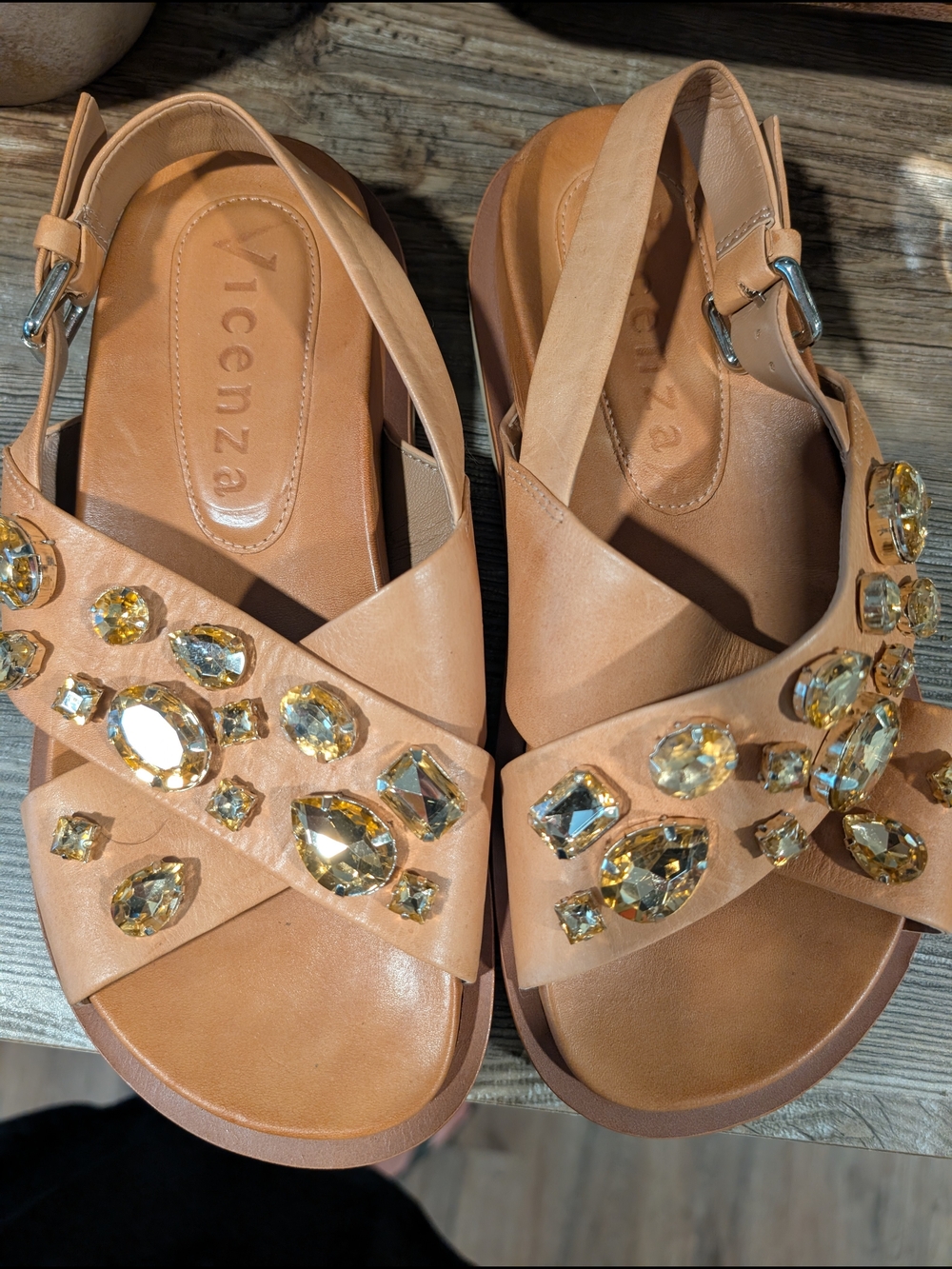 Tan Jeweled Leather Slingback Sandals Purchased On Free People - Picture 2 of 3